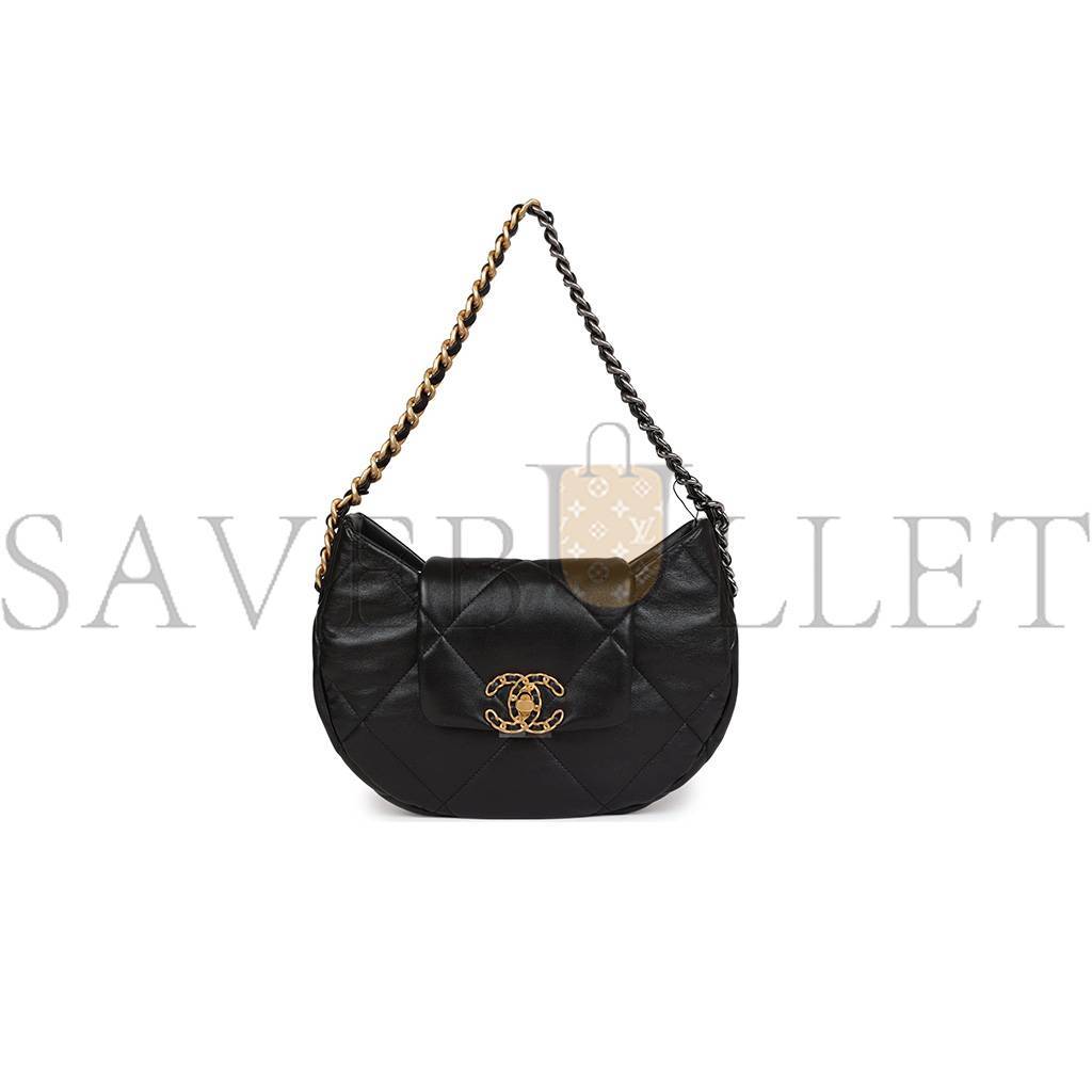 CHANEL MASTER 19 HOBO BAG BLACK LAMBSKIN MIXED METAL HARDWARE AS4638 (30*21*7.5cm)